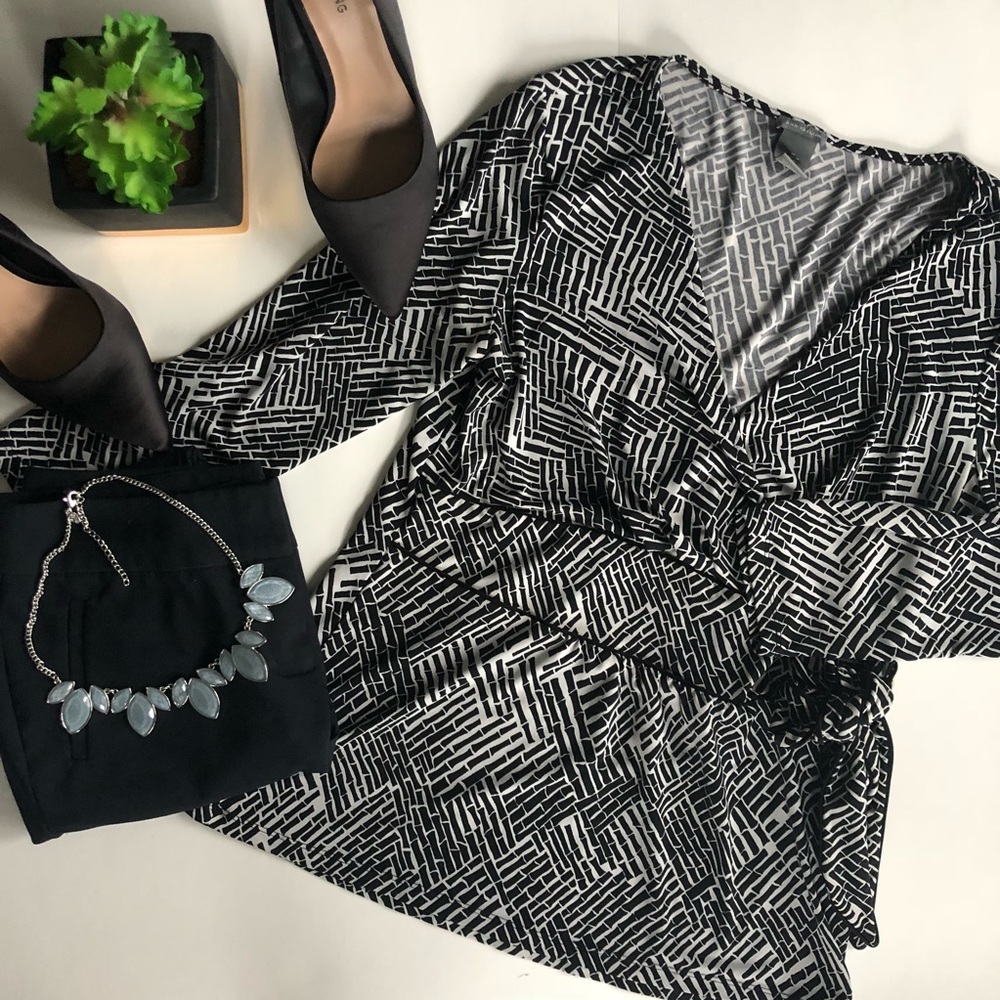 Black & White Geometric Wrap Top - Women